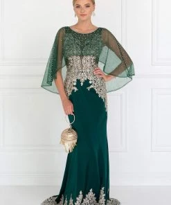 Formal Gowns Elizabeth K - GL1595 Embroidered Bateau Jersey Trumpet Dress