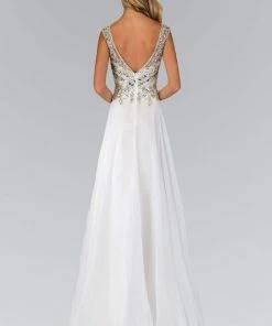 Elizabeth K Bridal Elizabeth K - GL2010 V-neckline Embellished Chiffon A-line Gown Formal Gowns