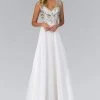 Elizabeth K Bridal Elizabeth K - GL2010 V-neckline Embellished Chiffon A-line Gown Formal Gowns