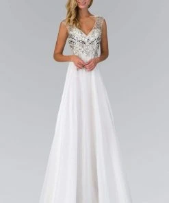 Elizabeth K Bridal Elizabeth K - GL2010 V-neckline Embellished Chiffon A-line Gown Formal Gowns