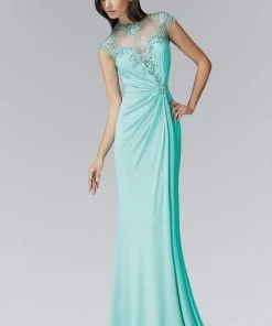 Elizabeth K - GL2011 Jeweled Illusion Jewel Neck Dress Formal Gowns