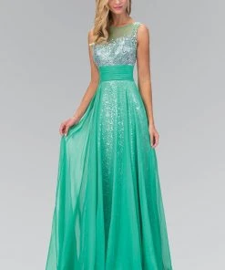 Formal Gowns Elizabeth K - GL2014 Sequined Bateau Neck A-Line Gown 8 Formal Gowns Elizabeth K - GL2014 Sequined Bateau Neck A-Line Gown