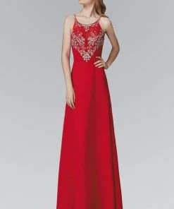 Elizabeth K - GL2027 Jewel Illusion Ornate A-Line Gown