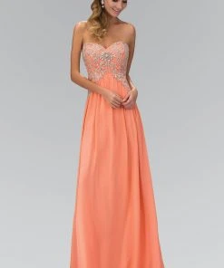 Elizabeth K - GL2036 Strapless Ornate Paisley Chiffon Gown Formal Gowns