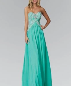 Elizabeth K - GL2036 Strapless Ornate Paisley Chiffon Gown Formal Gowns