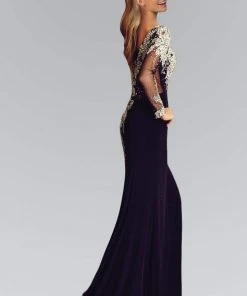Formal Gowns Elizabeth K - GL2038 One Sleeve With Embellishment Jersey Gown 6 Formal Gowns Elizabeth K - GL2038 One Sleeve With Embellishment Jersey Gown