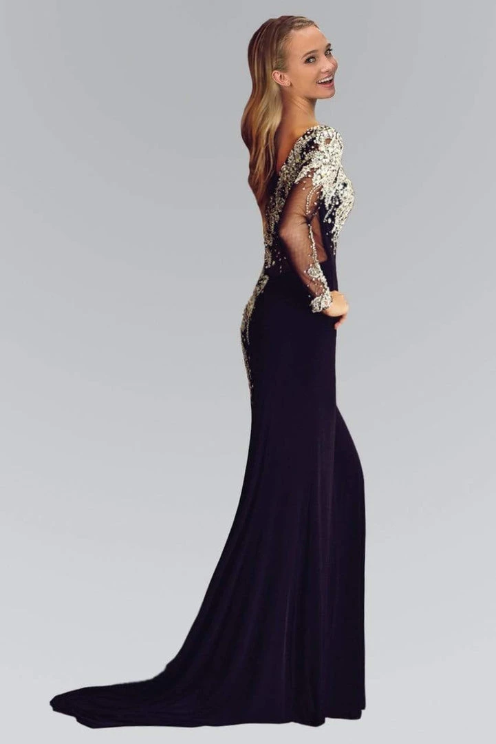 Formal Gowns Elizabeth K - GL2038 One Sleeve With Embellishment Jersey Gown 4 Formal Gowns Elizabeth K - GL2038 One Sleeve With Embellishment Jersey Gown