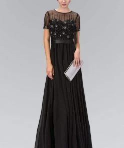 Elizabeth K - GL2042 Beaded Jewel Neck A-Line Gown