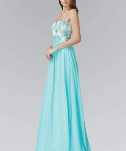 Elizabeth K - GL2050 Strapless Beaded Floral Applique Gown