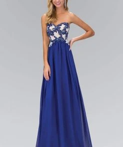 Elizabeth K - GL2050 Strapless Beaded Floral Applique Gown