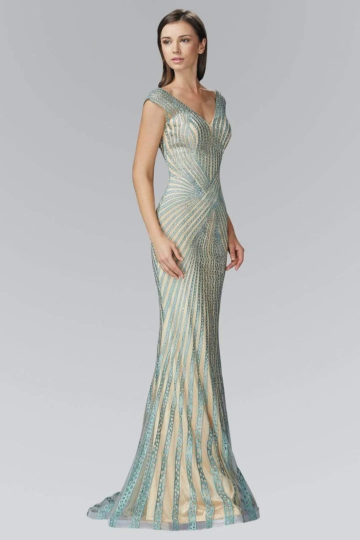 Elizabeth K - GL2053 Radial Beaded Mesh Sheath Gown 3 Elizabeth K - GL2053 Radial Beaded Mesh Sheath Gown
