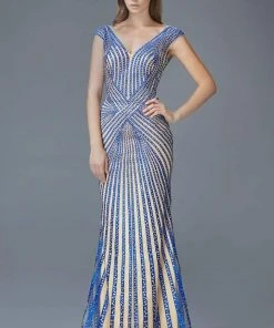 Elizabeth K - GL2053 Radial Beaded Mesh Sheath Gown 8 Elizabeth K - GL2053 Radial Beaded Mesh Sheath Gown