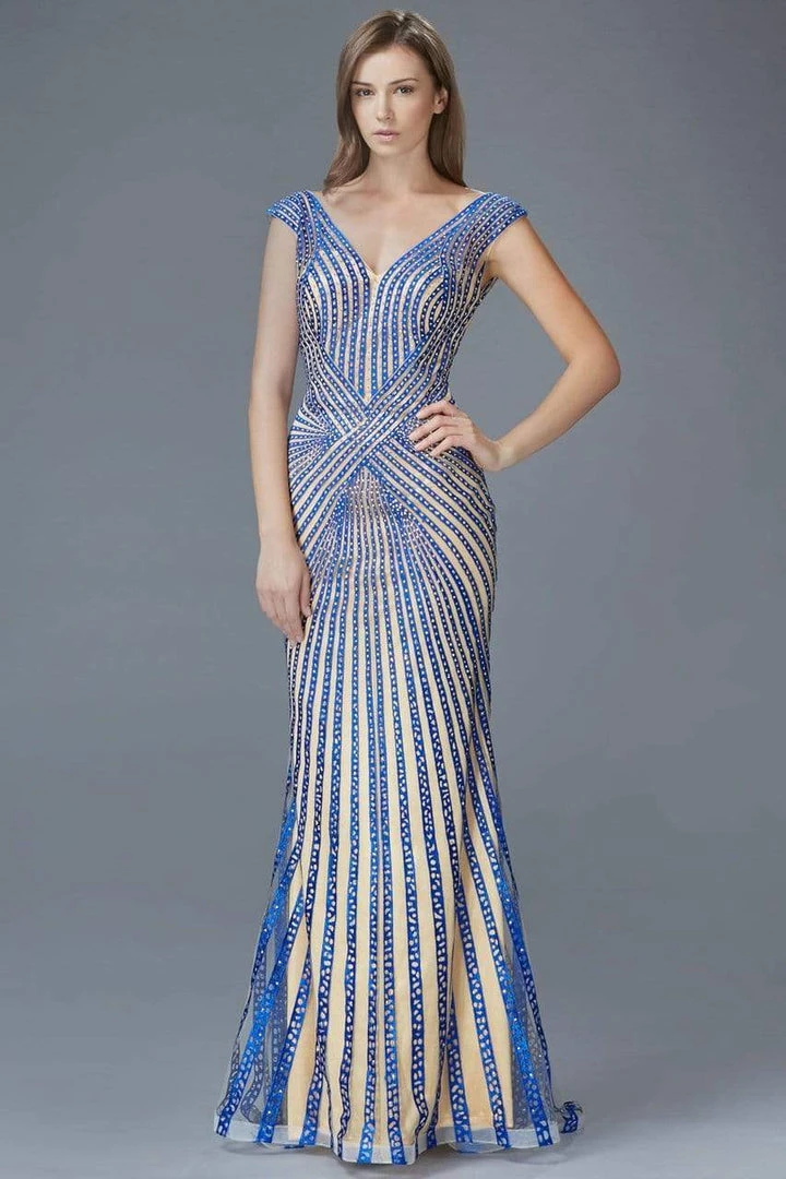 Elizabeth K - GL2053 Radial Beaded Mesh Sheath Gown 5 Elizabeth K - GL2053 Radial Beaded Mesh Sheath Gown
