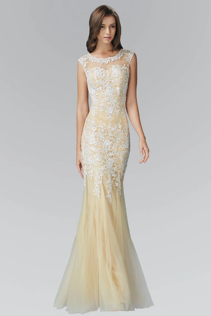 Elizabeth K - GL2054 Laced Bateau Neck Trumpet Gown 4 Elizabeth K - GL2054 Laced Bateau Neck Trumpet Gown