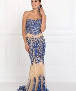 Elizabeth K - GL2055 Laced Sweetheart Mesh Gown Formal Gowns