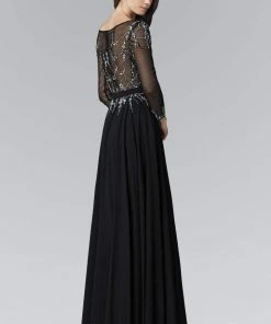 Elizabeth K - GL2057 Embellished Bateau Neck A-Line Gown Formal Gowns