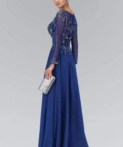 Elizabeth K - GL2057 Embellished Bateau Neck A-Line Gown Formal Gowns