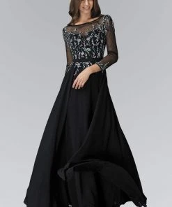 Elizabeth K - GL2057 Embellished Bateau Neck A-Line Gown Formal Gowns