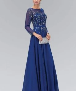 Elizabeth K - GL2057 Embellished Bateau Neck A-Line Gown Formal Gowns