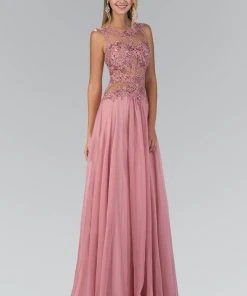 Elizabeth K - GL2065 Embellished Jewel Neck A-Line Gown