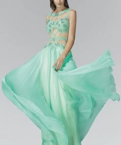 Elizabeth K - GL2065 Embellished Jewel Neck A-Line Gown