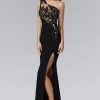 Formal Gowns Elizabeth K - GL2066 Appliqued Asymmetrical Illusion Long Gown
