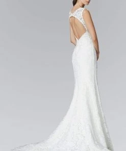 Elizabeth K Bridal Elizabeth K - GL2078 V-neckline With Open Back Lace Trumpet Gown Formal Gowns