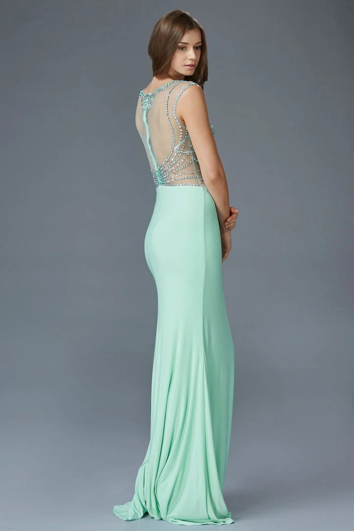 Elizabeth K - GL2082 Bejeweled Sheer Bodice And Back Sheath Gown 4 Elizabeth K - GL2082 Bejeweled Sheer Bodice And Back Sheath Gown