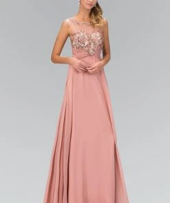 Formal Gowns Elizabeth K - GL2085 Sequined Illusion Bateau Neck A-Line Dress