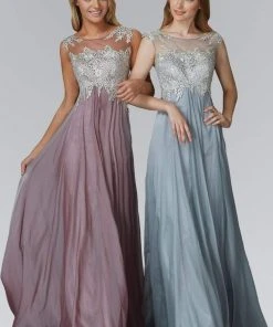 Elizabeth K - GL2098 Embellished Bateau Neck A-Line Dress Formal Gowns