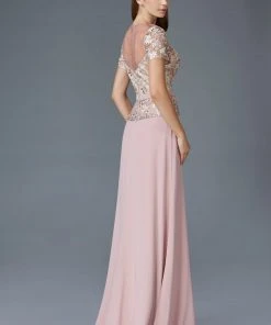 Elizabeth K - GL2100 Lace Embellished Illusion Jewel Neck Dress 5 Elizabeth K - GL2100 Lace Embellished Illusion Jewel Neck Dress