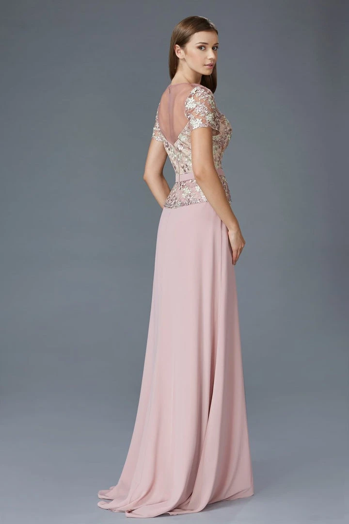 Elizabeth K - GL2100 Lace Embellished Illusion Jewel Neck Dress 4 Elizabeth K - GL2100 Lace Embellished Illusion Jewel Neck Dress