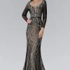 Elizabeth K - GL2102 Embellished Lace With Sheer Long Sleeve Gown Formal Gowns