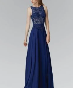Formal Gowns Elizabeth K - GL2103 Embellished Jewel Neck A-Line Dress