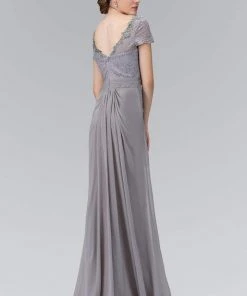 Elizabeth K - GL2105 Laced Bateau Neck Dress Formal Gowns