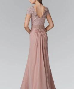 Elizabeth K - GL2105 Laced Bateau Neck Dress Formal Gowns