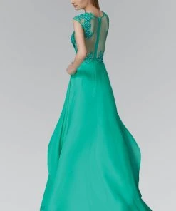 Elizabeth K - GL2108 Embellished Bateau Neck A-Line Gown
