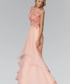 Elizabeth K - GL2108 Embellished Bateau Neck A-Line Gown