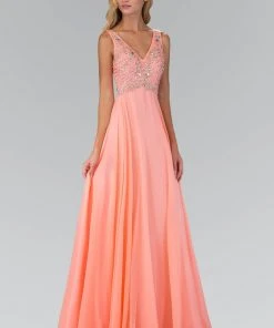 Formal Gowns Elizabeth K - GL2115 Beaded V-Neck A-Line Dress