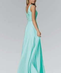Formal Gowns Elizabeth K - GL2115 Beaded V-Neck A-Line Dress