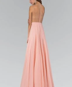Elizabeth K - GL2116 Bejeweled V-Neck Chiffon Gown Formal Gowns