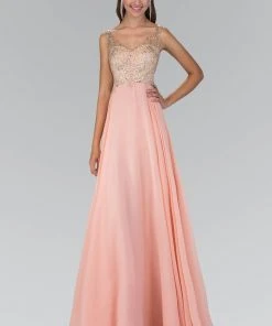 Elizabeth K - GL2116 Bejeweled V-Neck Chiffon Gown Formal Gowns