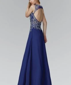 Elizabeth K - GL2118 Embellished Illusion High Neck A-Line Gown Formal Gowns