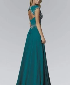 Elizabeth K - GL2119 Bead Embellished V-Neck Chiffon Gown