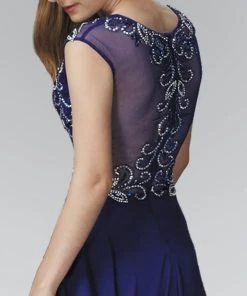 Elizabeth K - GL2120 Beaded Illusion High Neck Chiffon Gown