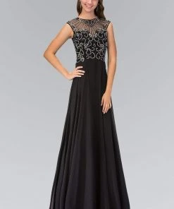 Elizabeth K - GL2120 Beaded Illusion High Neck Chiffon Gown