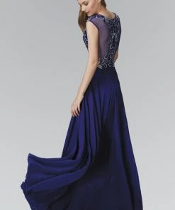 Elizabeth K - GL2120 Beaded Illusion High Neck Chiffon Gown