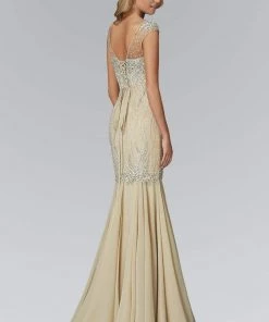 Elizabeth K - GL2123 Beaded Sheer Cap Sleeve Trumpet Gown Formal Gowns