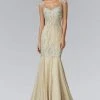 Elizabeth K - GL2123 Beaded Sheer Cap Sleeve Trumpet Gown Formal Gowns