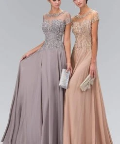 Elizabeth K - GL2126 Trellis Illusion Chiffon A-Line Gown Formal Gowns